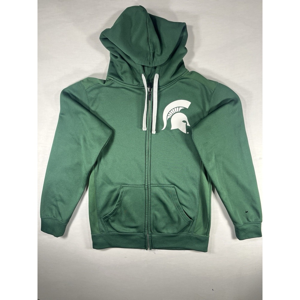 Michigan State Spartans Hoodie Small Green Zip Up Knights Apparel Burn Hole